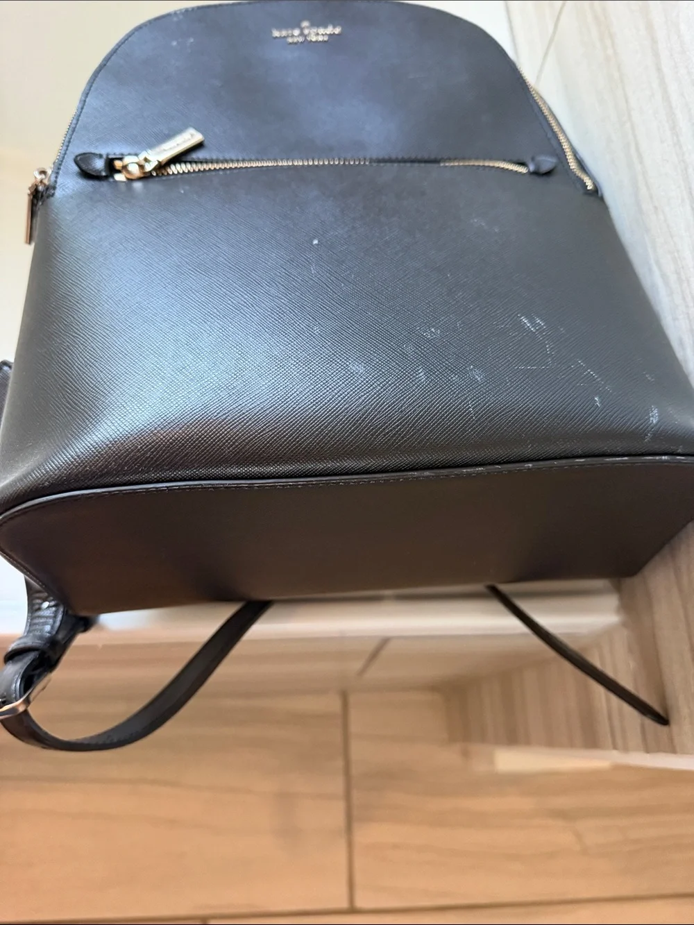 kate spade black saffiano leather backpack with silver-tone hardware